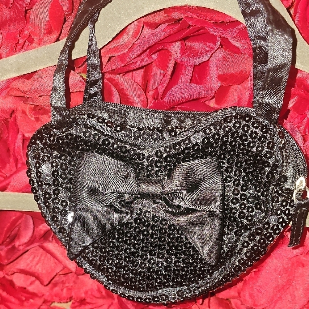 Girls Black Sequin Bow Mini Handbag